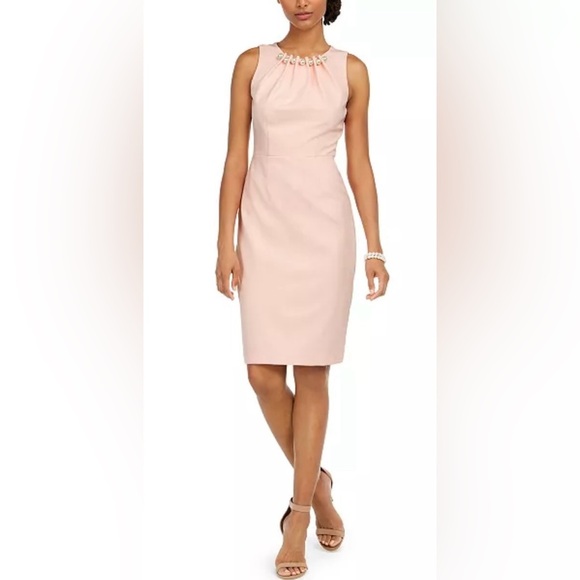 Harper Rose Sleeveless Sheath Dress with Imitation Pearl Neckline Size 8 Petite - Picture 3 of 6